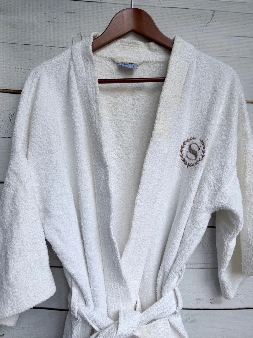 Classic White Terry Bathrobe with Embroidered Crest - Luxury Home Robe